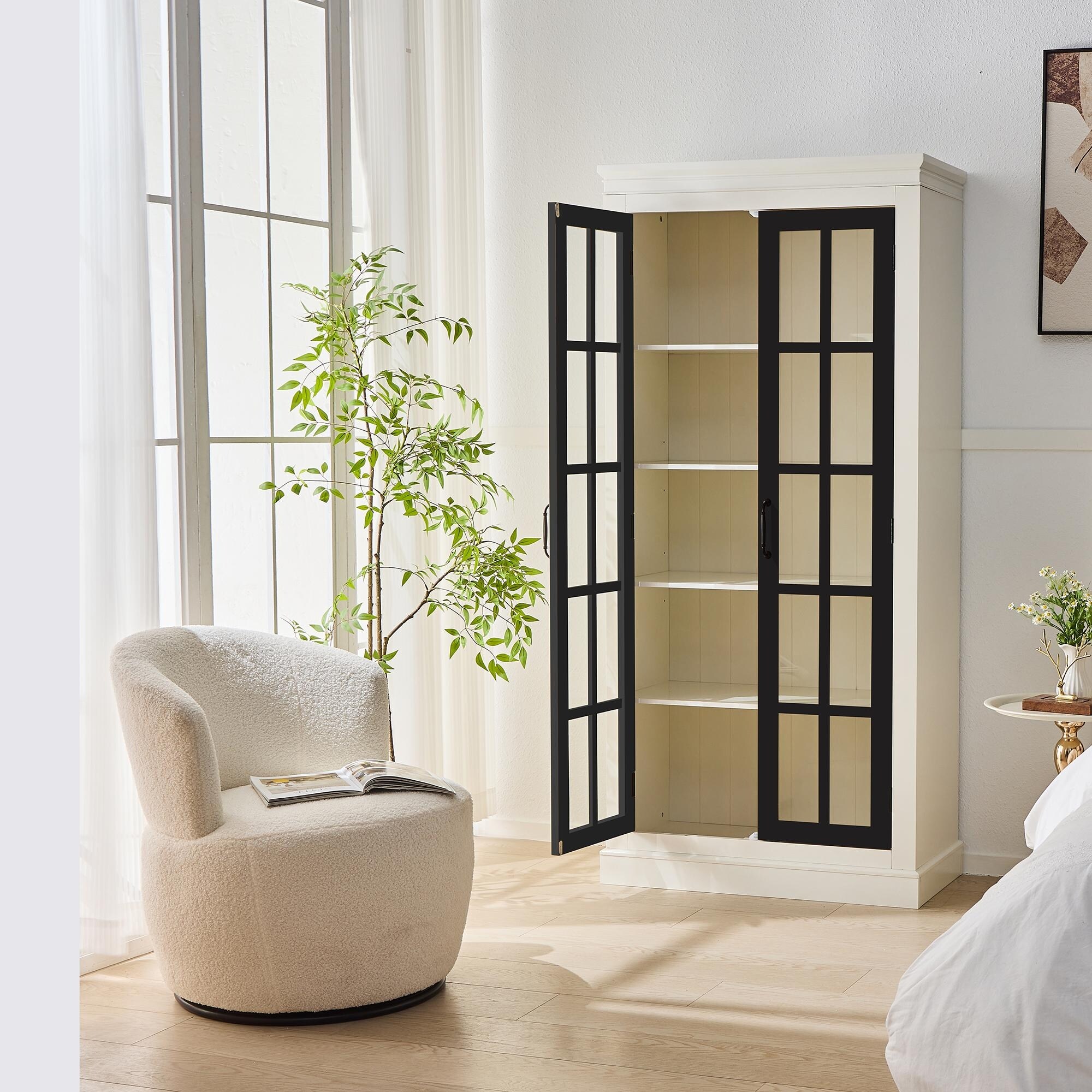 飾り棚(No:1255407) 71.2'' Tall Display Cabinet with Glass Doors, Rustic Style China