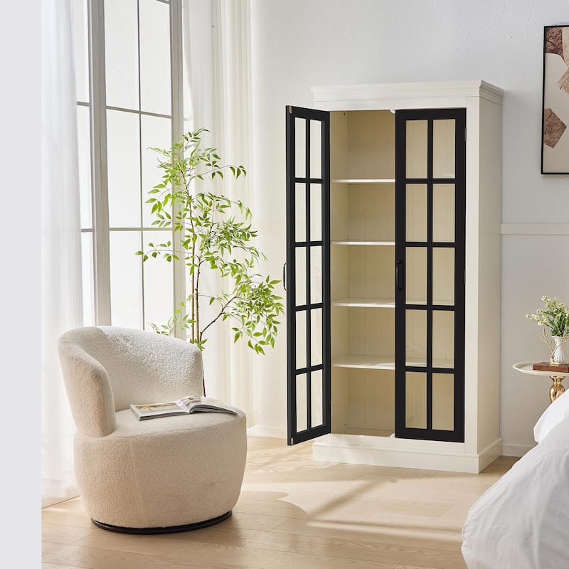 Roomfitters 71.2'' Pantry Cabinet with Glass Door, Farmhouse Display Cabinet with Storage for Kitchen and Hallways