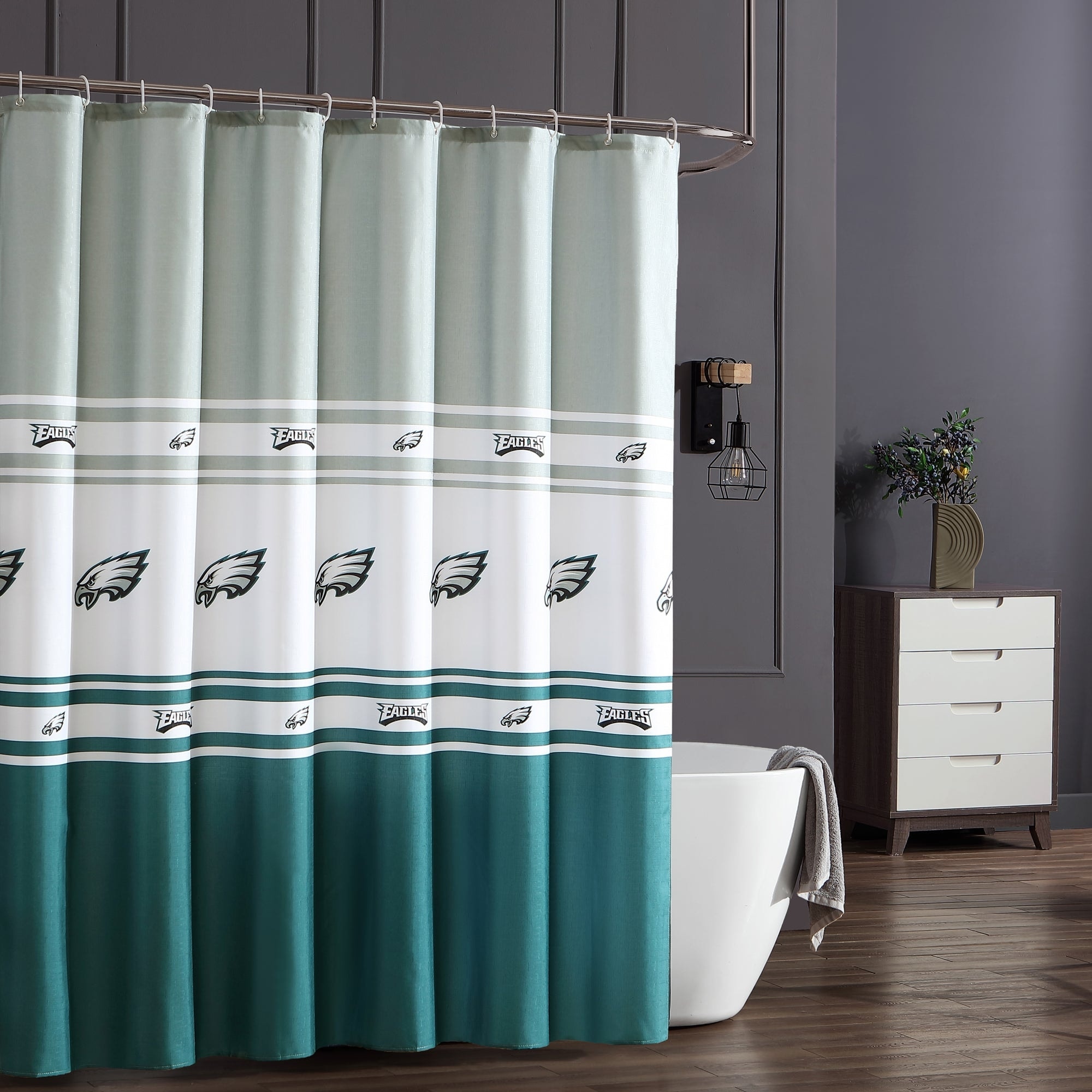 Philadelphia Eagles NFL Licensed Step-Repeat Textured Fabric Shower Curtain  and Hook Set