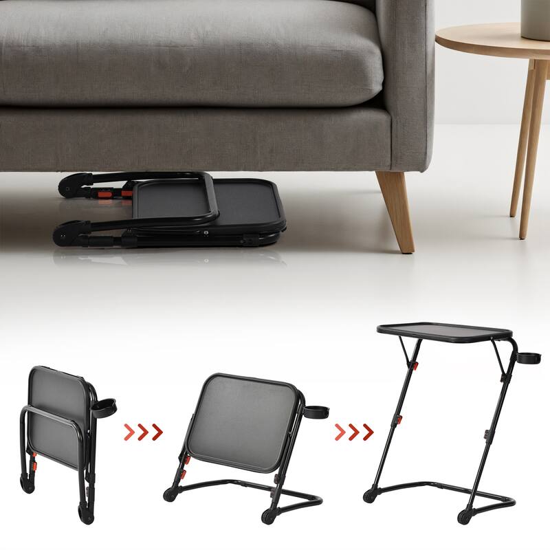 Homylin Adjustable Folding TV Tray Table with Cup Holder, Portable Snack & Laptop Table