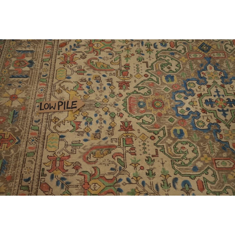 Hand Knotted Oriental 100% Wool Carpet Traditional Floral Beige & Ivories Tabriz Area Rug - 10' 9'' X 7' 10''