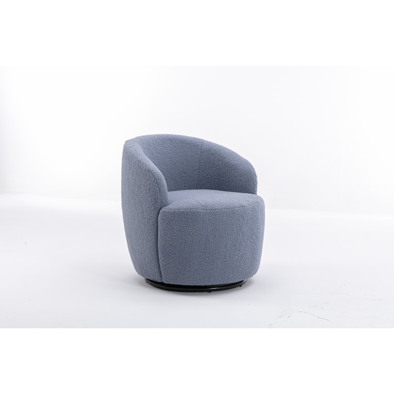 Light Blue Wool Modern 25.6" Upholstered Swivel Barrel Chair with Black Powder Coating and Metal Ring
