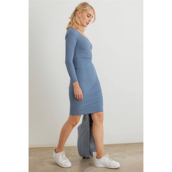 Cotton Ribbed Mini Dress with Crew Neck and Long Sleeve - Bed Bath & Beyond  - 42089892