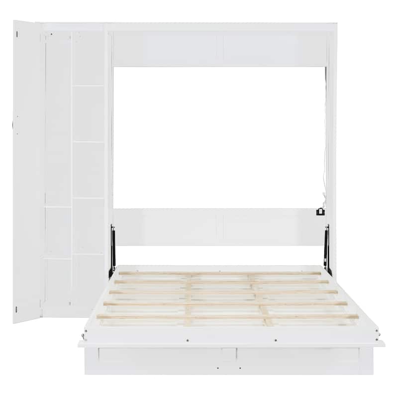 Murphy Bed Wall Bed with Shelves, Wardrobe and LED Lights