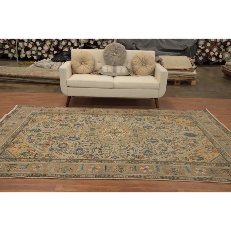 Hand Knotted Oriental 100% Wool Carpet Traditional Floral Brown Tabriz Area Rug - 9' 8'' X 6' 5''