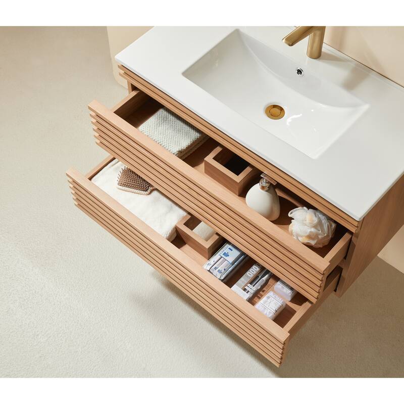 Wall Mounted Single Vanity with Ceramic Sink