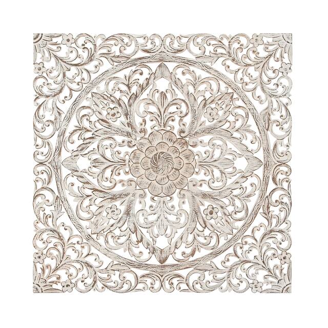 White Washed and Brown Wood Traditional Ornate Wall Decor 36 x 36