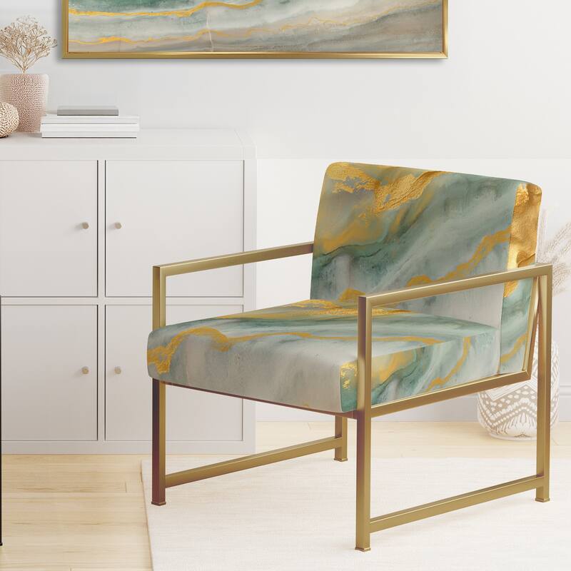 Designart "Coast Blue Sea Waves Watercolour" Upholstered Abstract Accent Chair - Modern Arm Chair For Bedroom