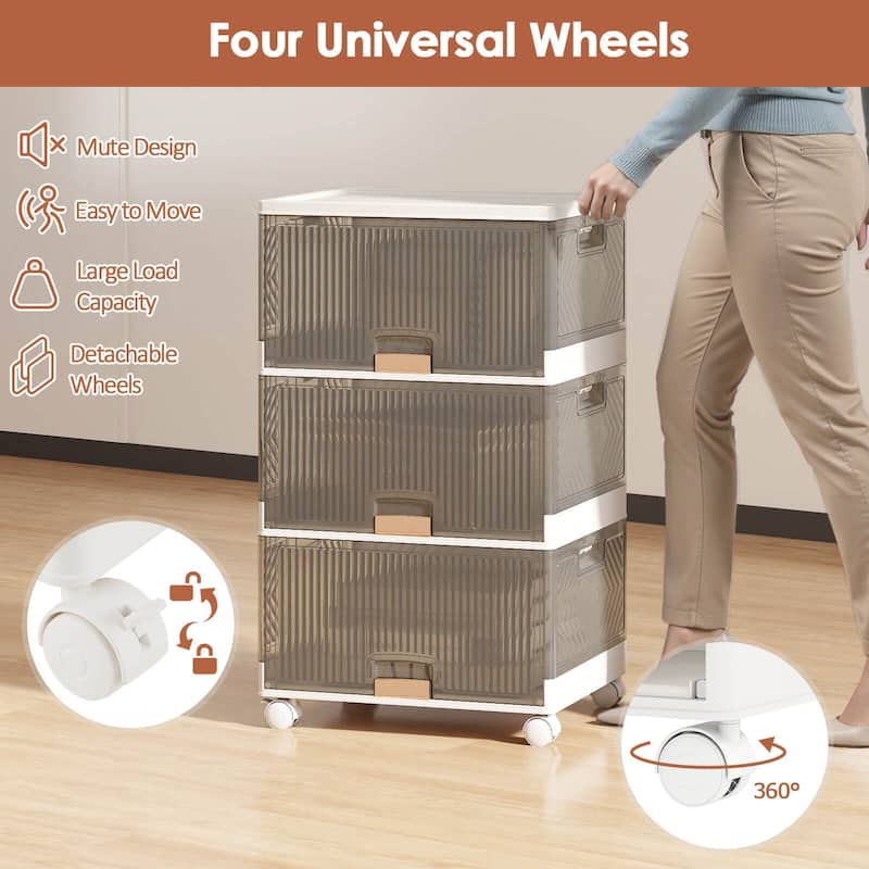 Costway 3-Cube Stackable Storage Bins with Detachable Wheels 13.5Gal - See Details
