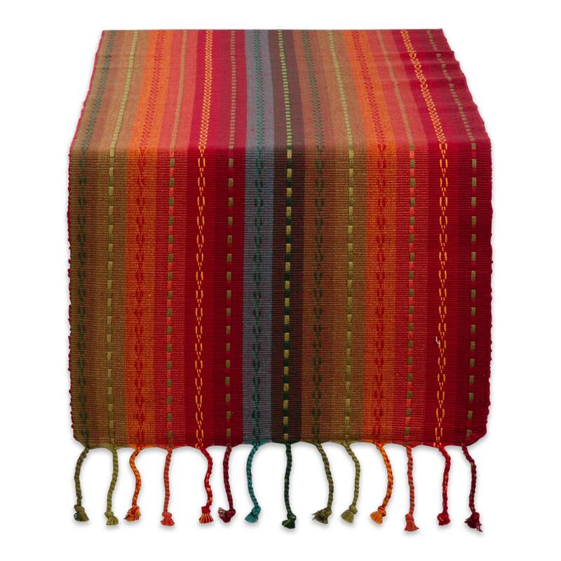 DII Blue Tonal Stripe With Fringe Table Runner