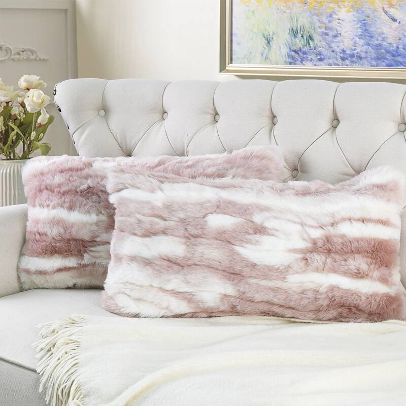 Jacquard FauxFur 2 Piece Set Pillow Shell - 14''x26'' - Pink