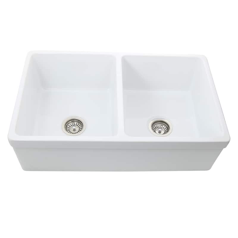 Highpoint Collection Fireclay 33-inch Double Bowl Fireclay Farmsink