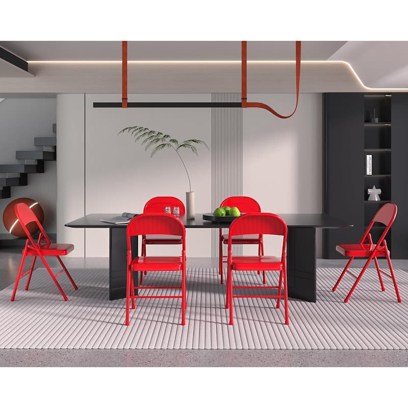 VECELO Folding Chairs Set of 4 Metal Frame Steel Seat with Triple Braced