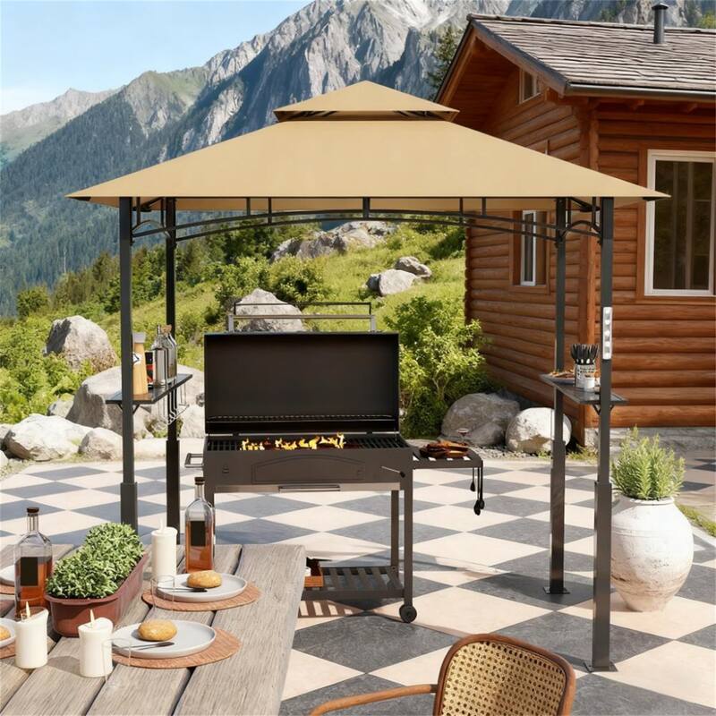 8' x 5' Outdoor Grill Gazebo Shelte in Dark Brown