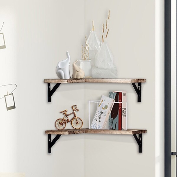 ALEKO Rustic Wood Wall Mount Storage Floating Corner Shelves - Set of 2. Opens flyout.