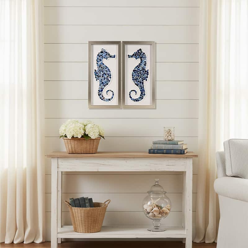 American Art Decor 2-Piece Coastal Seashell & Sea Glass Shadowbox Framed Wall Art Set