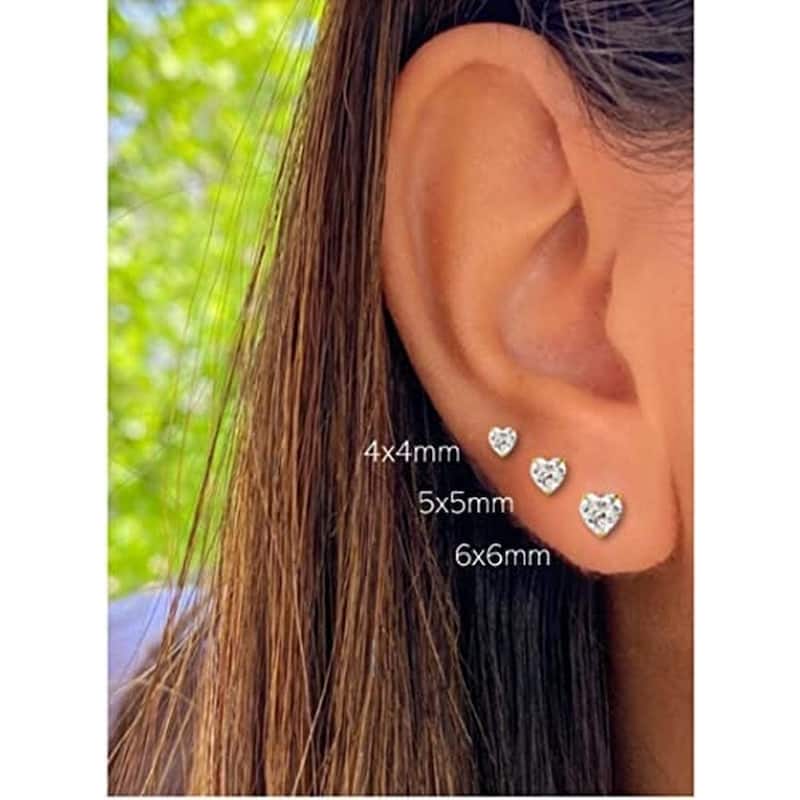 Curata 14k Yellow or White Gold Heart-Shape Cubic Zirconia Screw Back Stud Earrings - 4mm 5mm 6mm