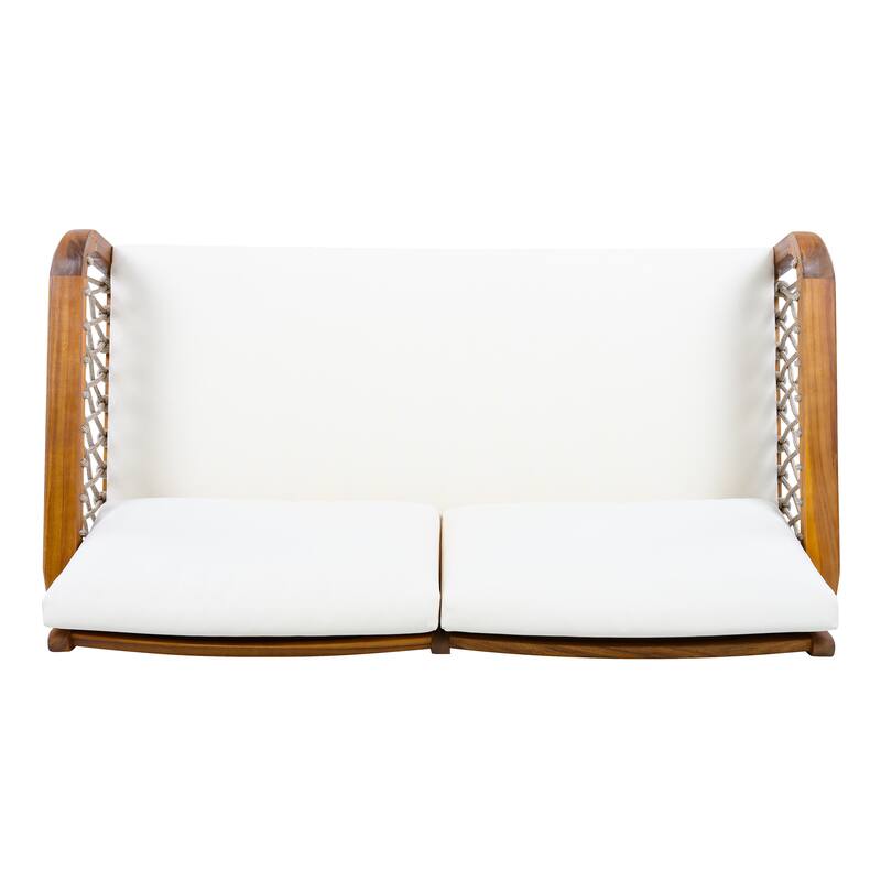 Christopher Knight Home - Outdoor 4-Piece Chat Set with Acacia Loveseat, Armchairs & Coffee Table, Handwoven Rope Accents