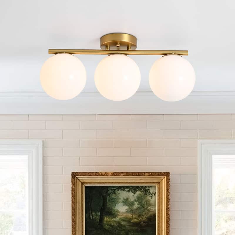 Modern 3-Light Opal Glass Globe Semi Flush Mount Ceiling Light
