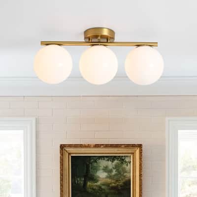 Modern 3-Light Opal Glass Globe Semi Flush Mount Ceiling Light