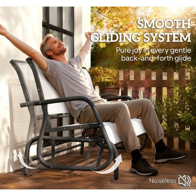 GDFStudio Outdoor Corliss Metal Mesh 3 Seat Glider Bench with Smooth Rocking