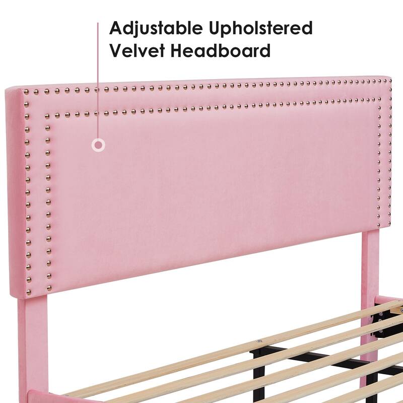 VECELO Upholstered Bed Frames with Height Adjustable Headboard