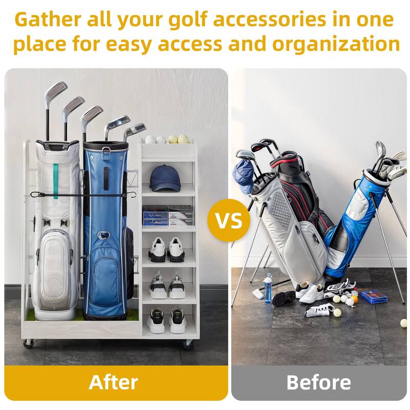 Moasis 35.4" Wide Golf Storage Garage Organizer Sport Balls Storage Rack with Wheels