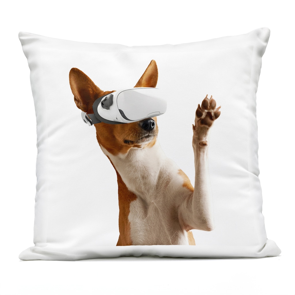 Stupell VR Gamer Dog Printed Outdoor Throw Pillow Design by CAD Designs