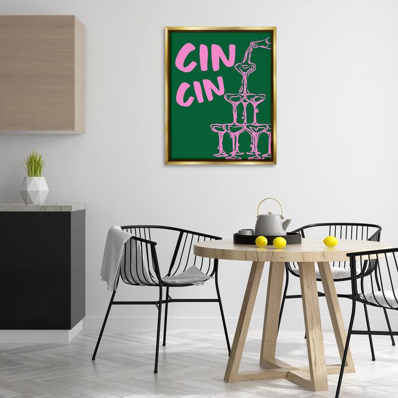 Stupell Green & Pink Cin Cin Framed Floater Canvas Wall Art Design By House of Lulu