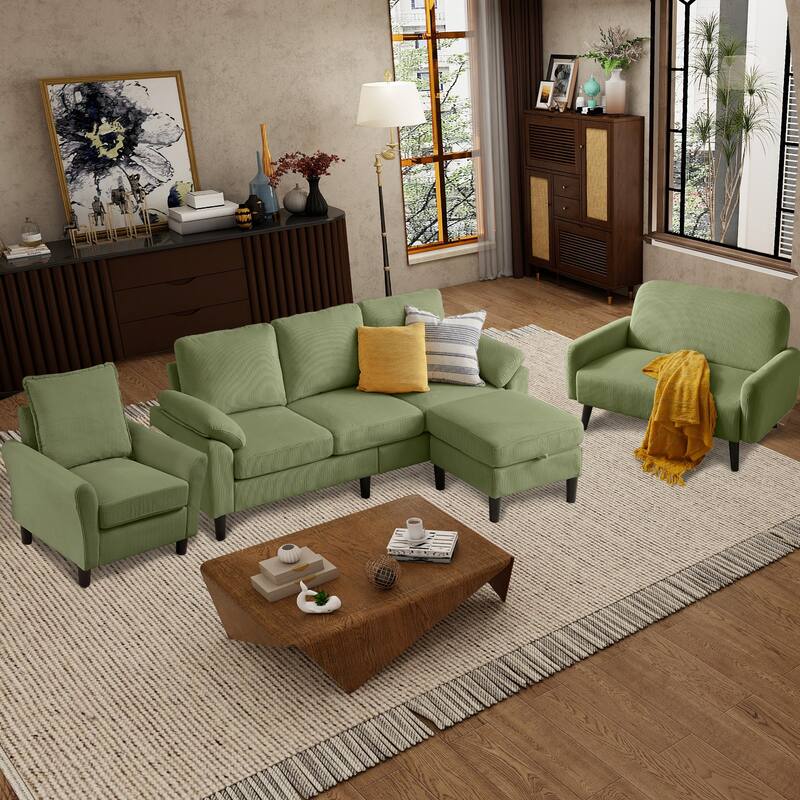 4 Pieces Corduroy Living Room Sets with Sofa, Ottoman and Loveseat