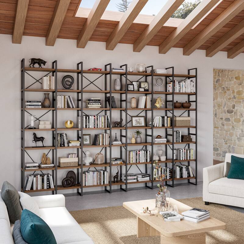 Lotus Home Antique Walnut Color Bookcase - 99.6" H x 142" W x 12.5" D - 99.6" H x 142" W x 12.5" D - Antique Wood