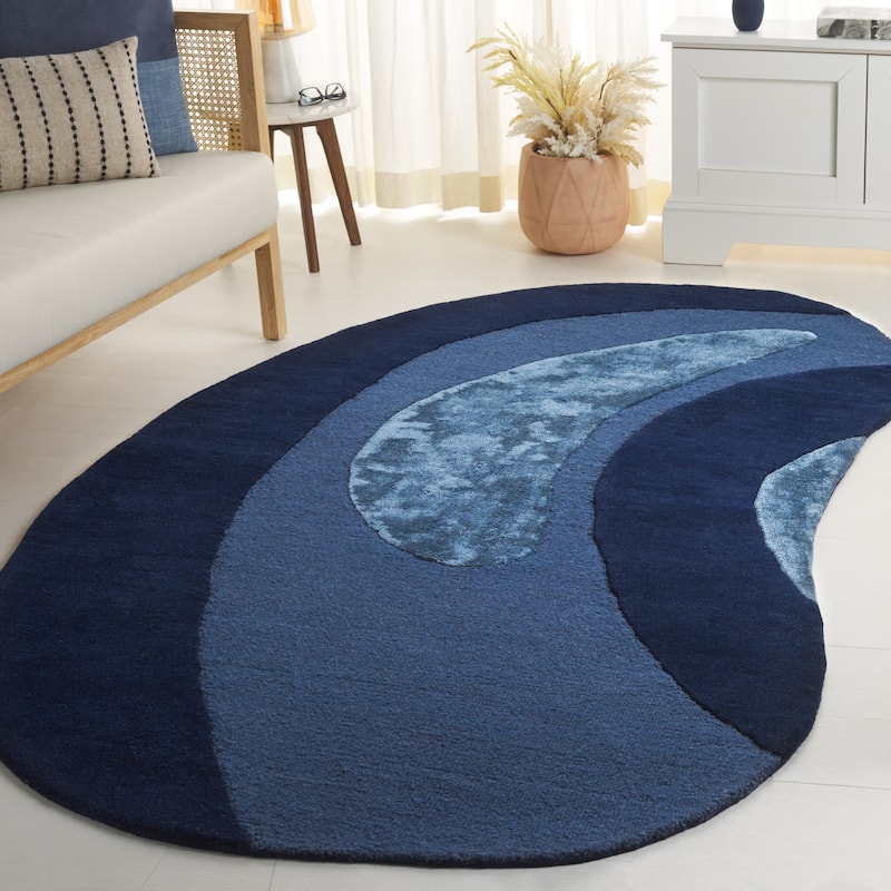 SAFAVIEH Handmade Novelty Giana Modern Wool Rug - 8' x 10' Rectangle-Scallop - Blue
