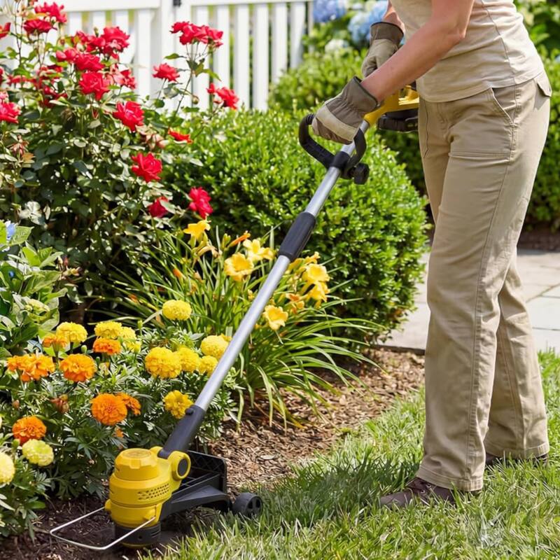 12" Cordless Weed Wacker, Grass Trimmer with Wheels, 8 pcs Spools Lines