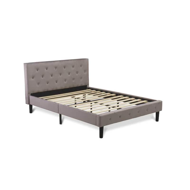 Full Size Platform Bed - Tufted Velvet Upholstered Bed Frame with Headboard & Footboard