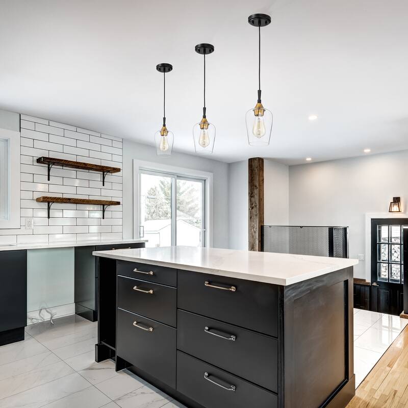 Black and Antique Brass 1-Light Modern Mini Pendant with Clear Glass Shade