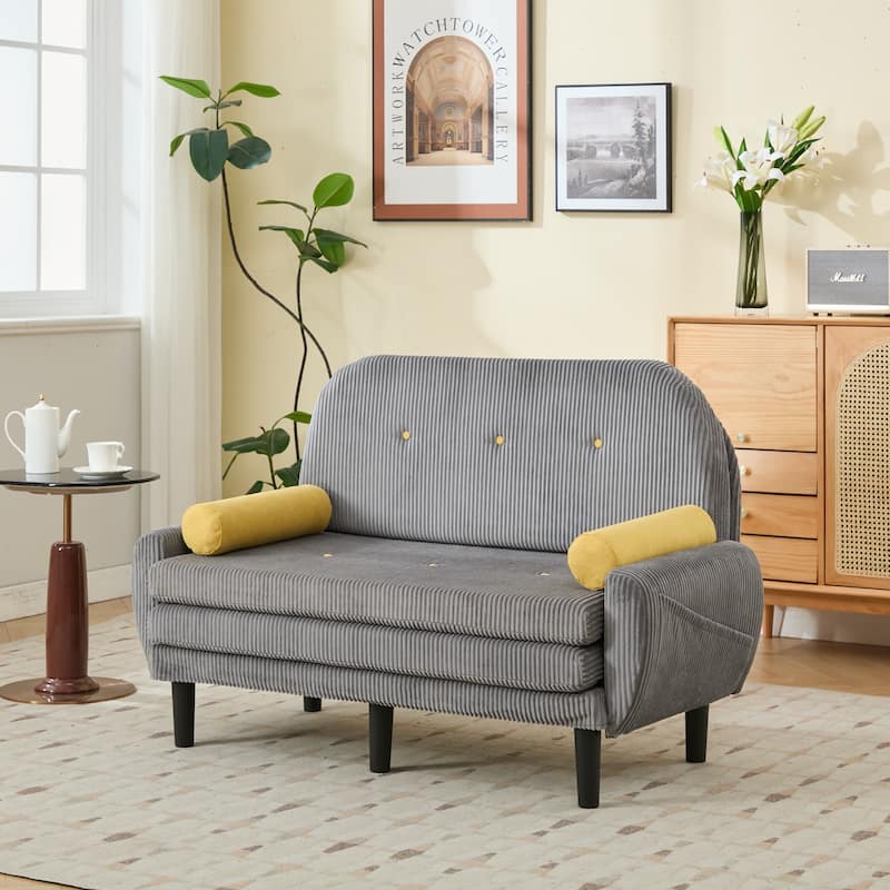 Velvet Sofa Bed, Loveseat with Adjustable Backrest, Sleeper Sofa Daybed with Built-In USB Port