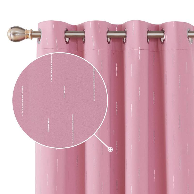 Deconovo Foil Print Striped Room Darkening Curtains Set of 2 - 42W x 95L - Pink