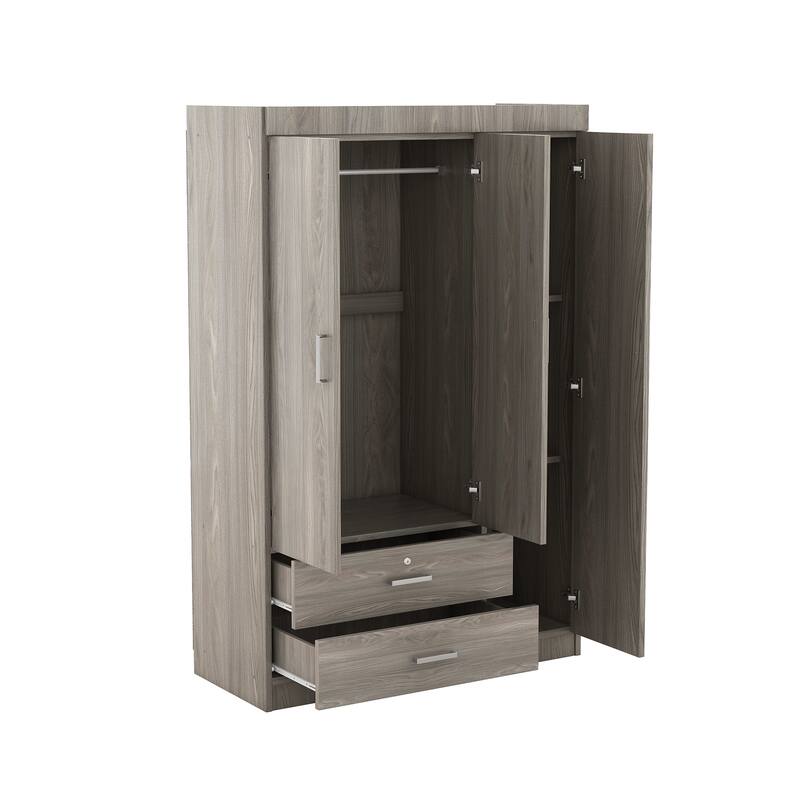 3-Door Wardrobe with 2 Drawers - N/A - Grey