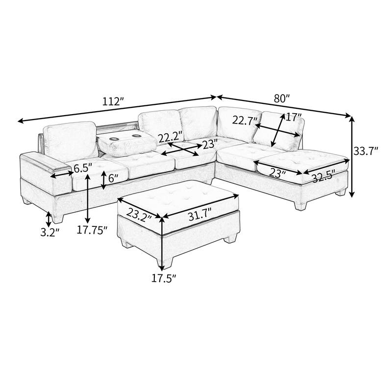 Convertible Sectional Sofa with Reversible Chaise
