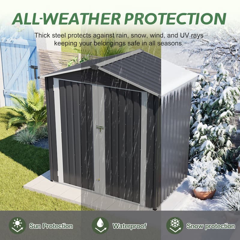 6x4 FT Metal Outdoor Storage Shed Metal Shed with Lockable Door
