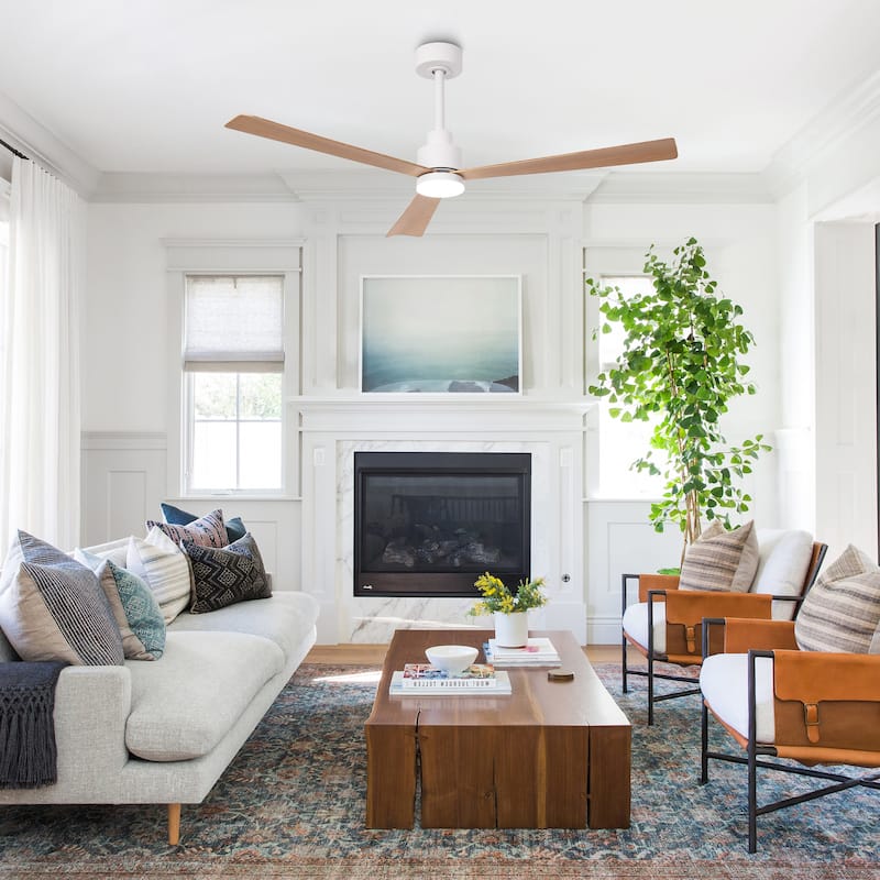 52" Modern Integrated LED White Ceiling Fan with Light and Remote