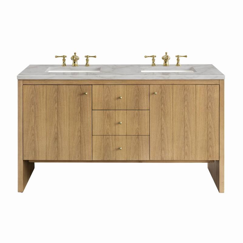 James Martin Vanities 435-V60D-3VSL Hudson 60" Double Basin Wood - Light Natural Oak - Oak Finish