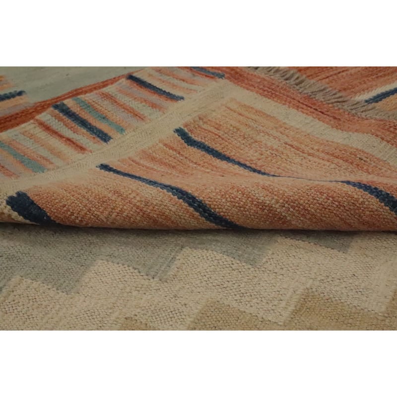 Hand Woven Oriental 100% Wool Carpet Southwestern Tribal Beige & Ivories Kilim Area Rug - 12' 10'' X 9' 10''