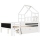 preview thumbnail 8 of 10, Full Size House Bed with Ladder, Storage Drawers, and 2 Blackboard Designs, No Box Spring Needed, White