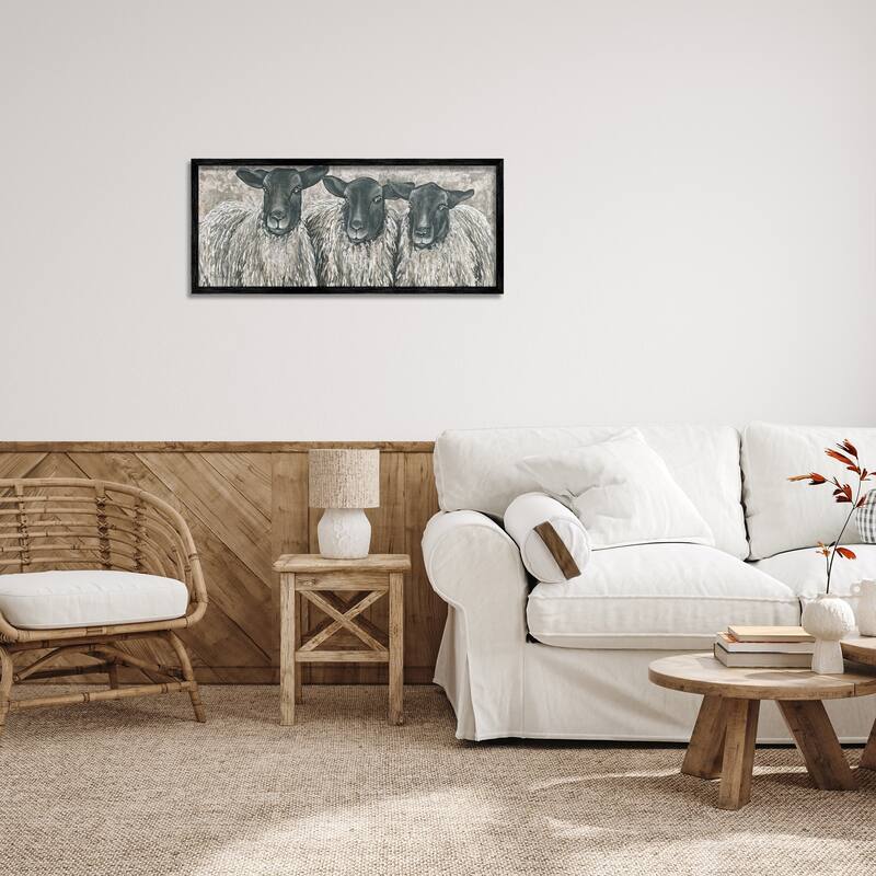 Stupell Three Sheep Trio Rural Farm Animal Portrait Framed Wall Art, Design by Hollihocks Art