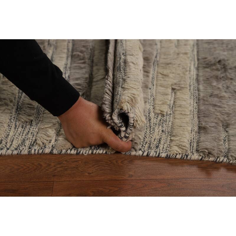 Striped Moroccan Shaggy Oriental Area Rug Handmade Wool Carpet - 5'8" x 8'3"