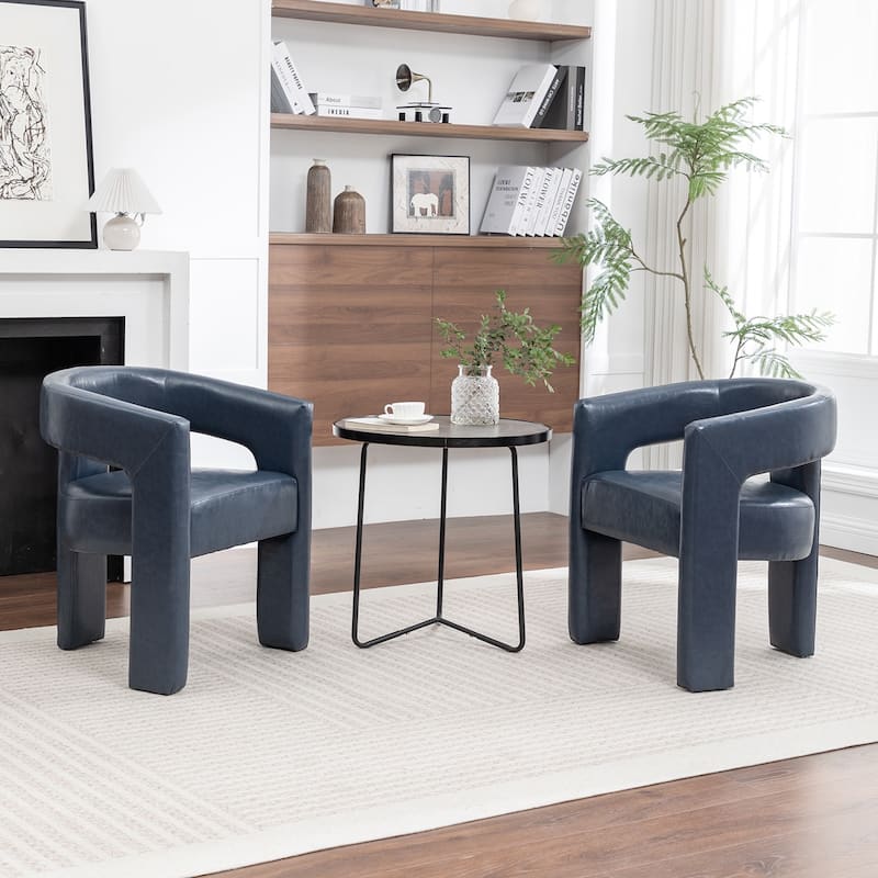 SEYNAR Modern Glam PU Leather Upholstered Dining Chair, Open-Back Accent Chair Set of 2