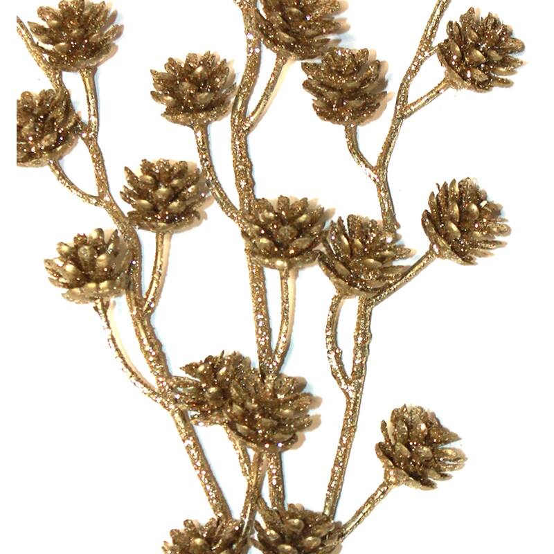 12" Christmas Glitter Plastic Pine Cones Branch Pick Gold, Set of 6 - 12