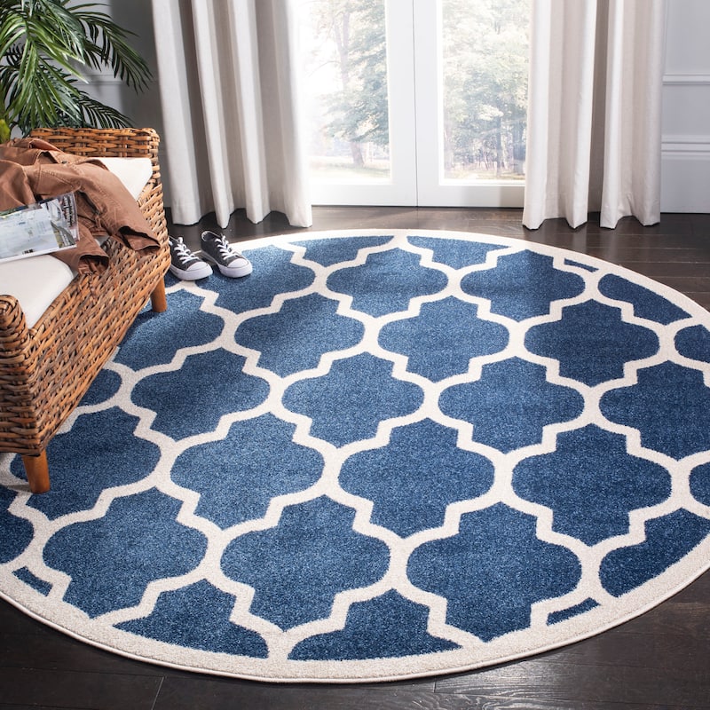 SAFAVIEH Amherst Machi Modern Rug - 9' Round - Navy/Beige
