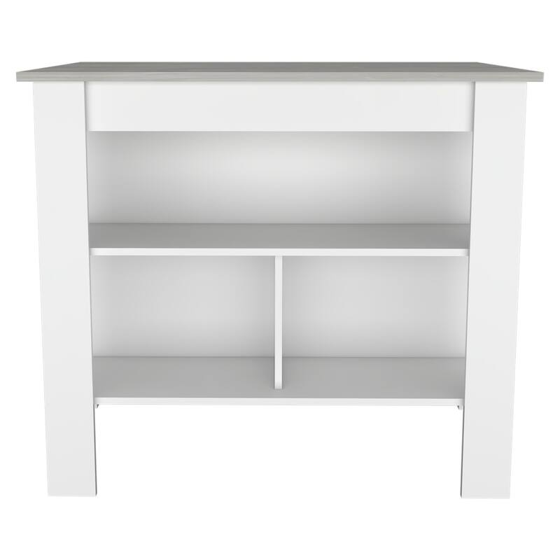 Brooklyn Kitchen Island, Three Concealed Shelves - White